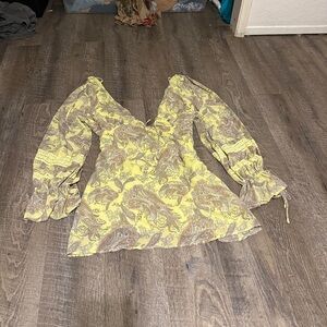 Urban Outfitters Yellow Gray Wrap Ruffled Blouse